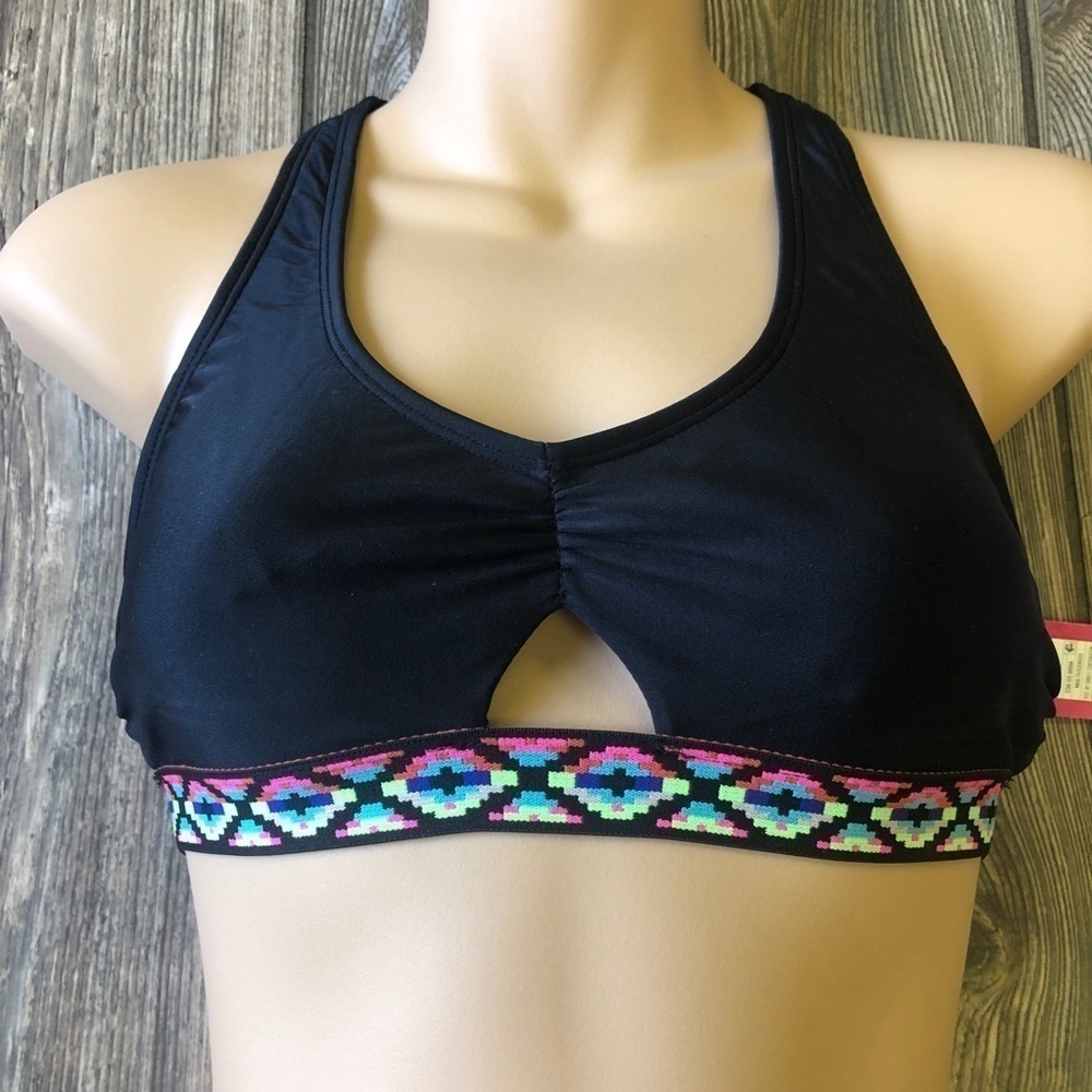 XHILARATION Black Tribal Band Cut Out Bikini Top